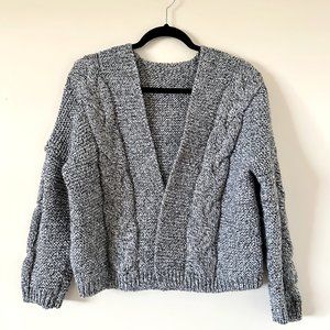 Heather Gray, chunky, cable knit open cardigan, Size XS/Small